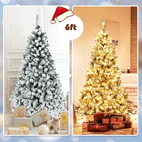 Goplus 6ft PreLit Artificial Christmas Tree, Premium PVC Snow Flocked