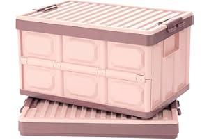 JUJIAJIA Pink Collapsible Storage Bins with Lids 2-Pack, Folding Plastic Stackable Utility Crates 30L, Durable Containers for Home & Garage Organization