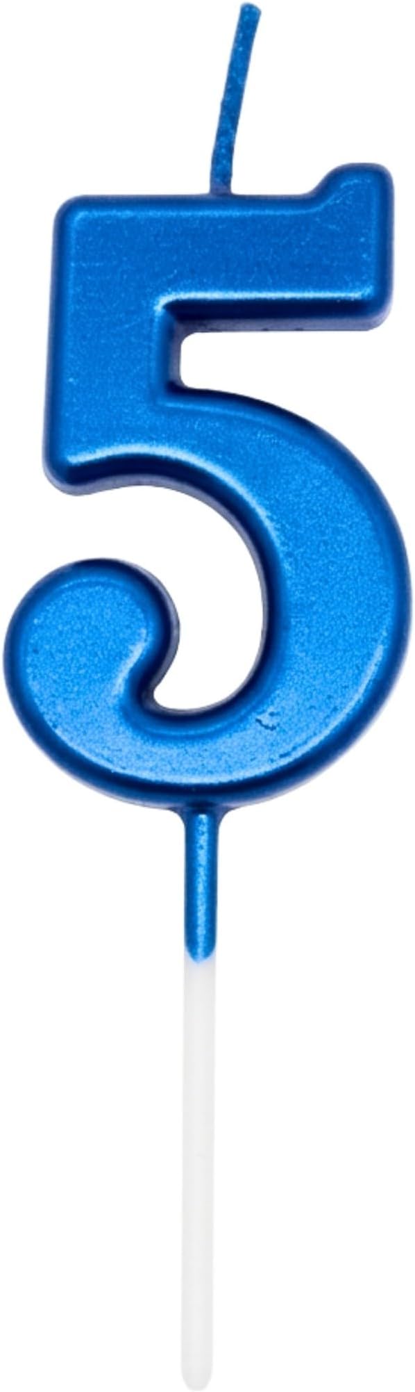 SHATCHI Birthday Number 5 Candle Blue Cake Topper Milestone Birthday Decor