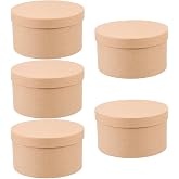 5 Pack Round Kraft Paper Cookie Boxes with Lids, 5.5" Circle Cardboard Cake Container for Dessert Packaging, Empty Paper Mache Favor Holders for Cupcake, Bakery, Muffin and Chocolate, Brown