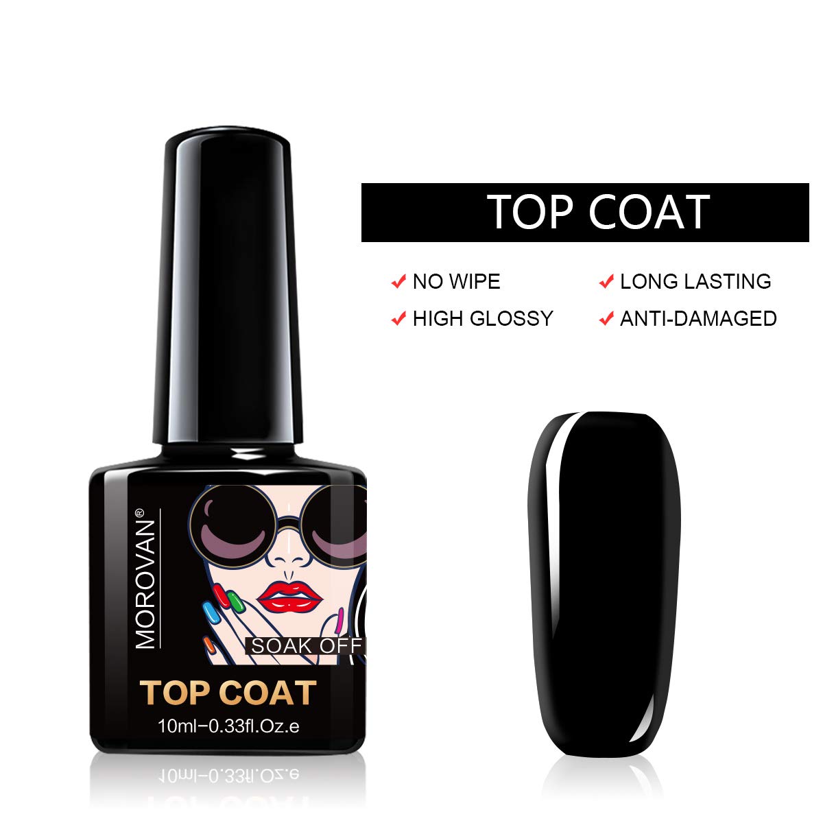 No Wipe Top Coat Base Coat for Gel Nail Polish - Shine Finish and Long Lasting, Soak Off UV LED Gel(2PCS, 10ml Each Bottle) : Beauty