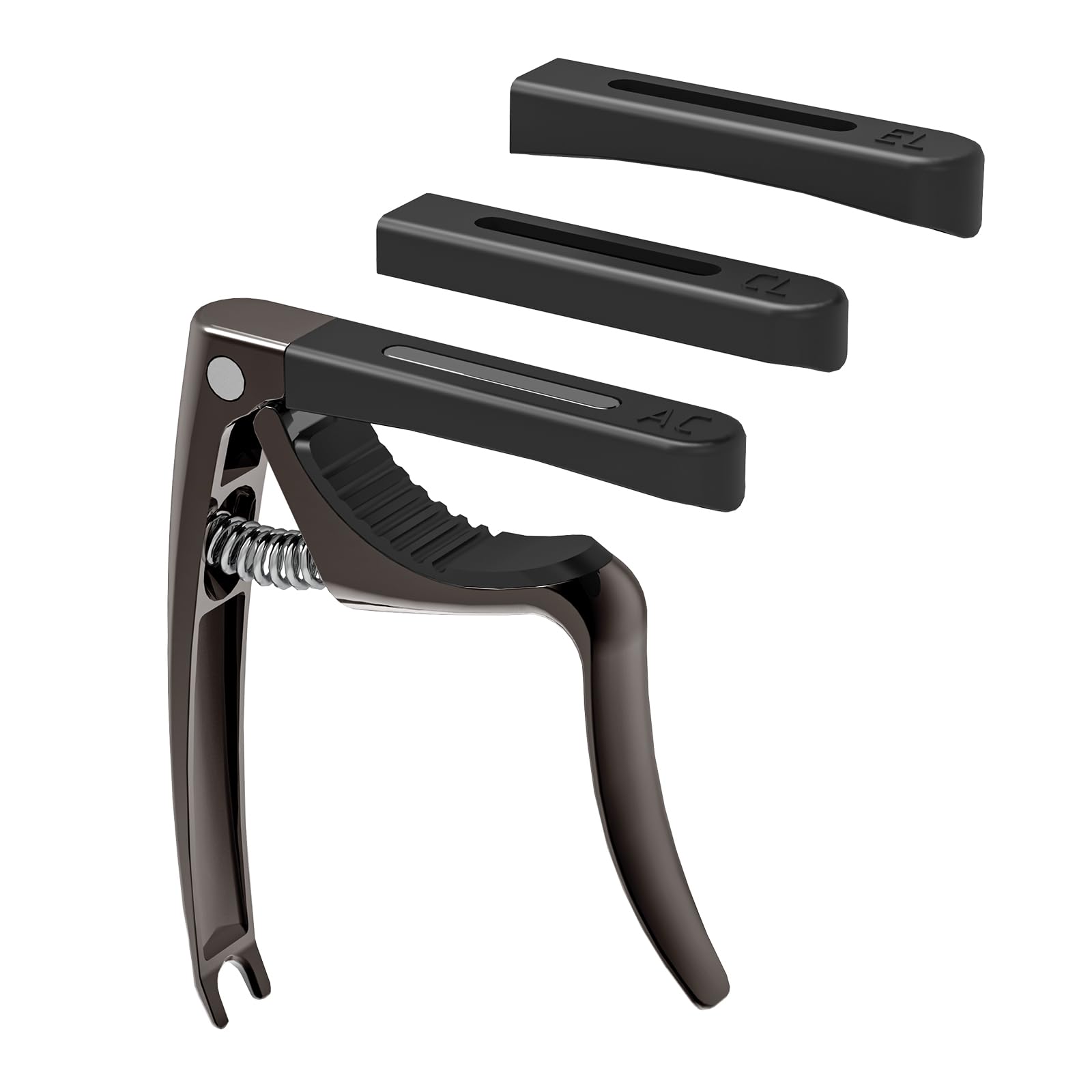 Linrax C3 Guitar Capo, 4 in 1 Capo with Bridge Pin Puller, Capos for Acoustic Guitar Electric Guitar Classical Guitar Bass Ukulele Banjo Mandolin, 3 Silicone Heads, Guitar Accessories, Black Chrome