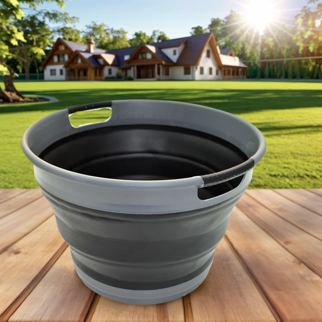 SAMMART 12L Collapsible Round Tub - Foldable Storage Container/Organizer - Portable Washing Bin - Space Saving Laundry Hamper/Basket - Collapsible Washing-up Bucket (Black)