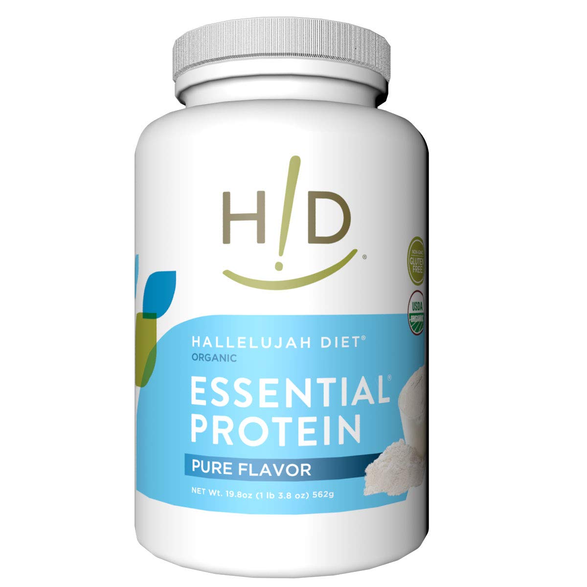 Hallelujah Diet Organic Essential Protein Powder - Pure - High in Protein and Minerals - 19.8oz (15 Servings)