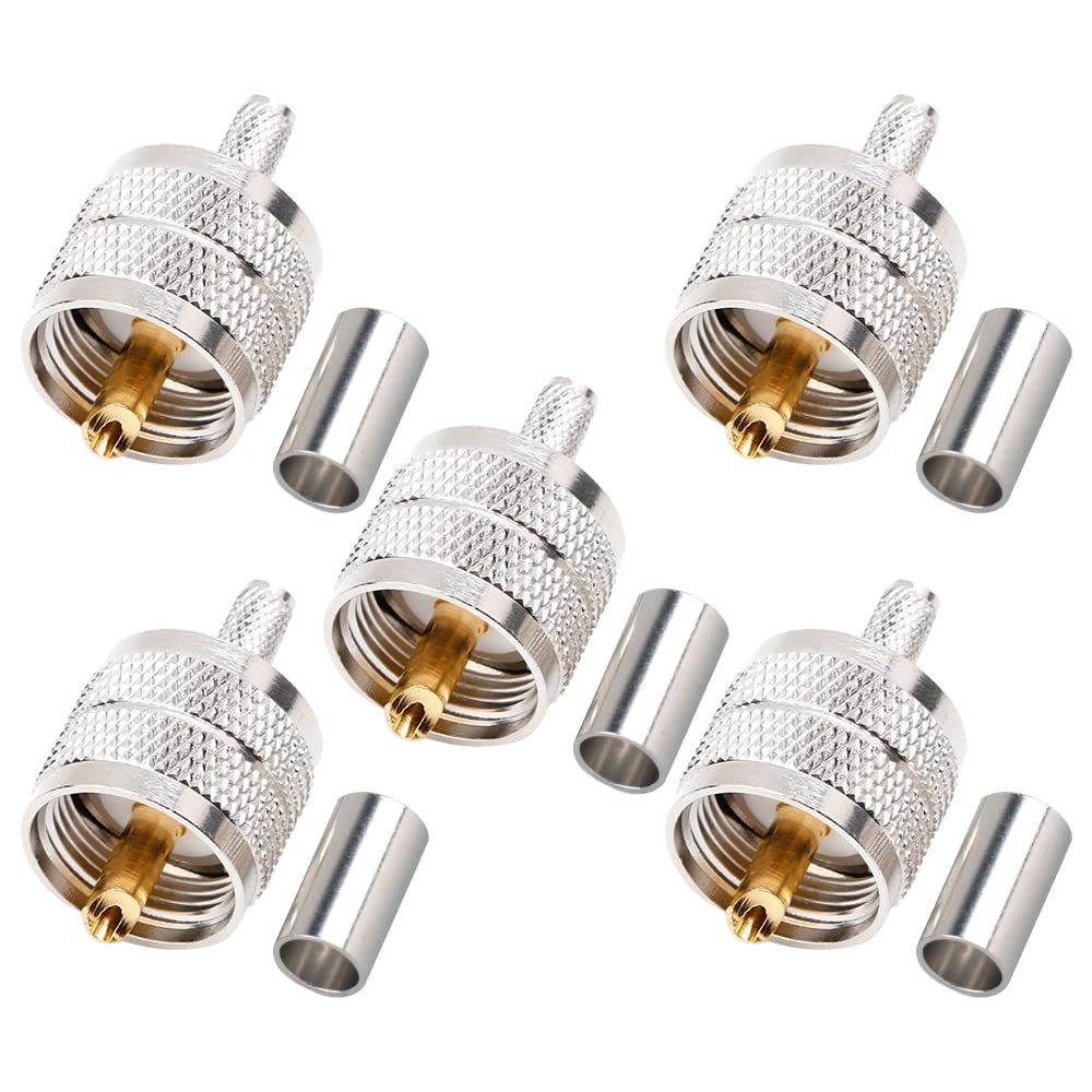 VOANZO Pack of 5 PL259 PL-259 UHF Male Crimp Coax Connectors RF Adapter for RG58 LMR195 Low Loss Coaxial Cable