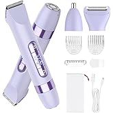 Hatteker 4-in-1 Women's Electric Razor, Dual-Head Body Hair Trimmer for Women, IPX7 Waterproof Rechargeable Bikini Trimmer & Facial Hair Remover for Legs, Armpits, Face, Nose, Eyebrows, Purple