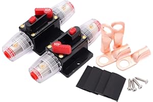 TUIJODAIX 2 Pack 40Amp Waterproof Inline Circuit Breaker with Manual Reset, PowMr Reset Fuse Holder 40A 0-8Awg for Car Audio RV Home Marine Boat Truck,with Wire Lugs and Heat Shrink Tube