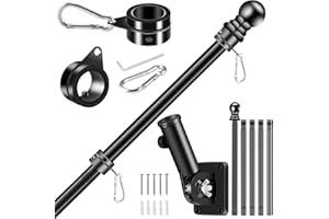 Black Flagpole Kits for Outside House, 6 FT Thickened Stainless Steel Porch Wall Flag Pole for 3x5'/4x6' Flag, 1" Anti-Wrap S