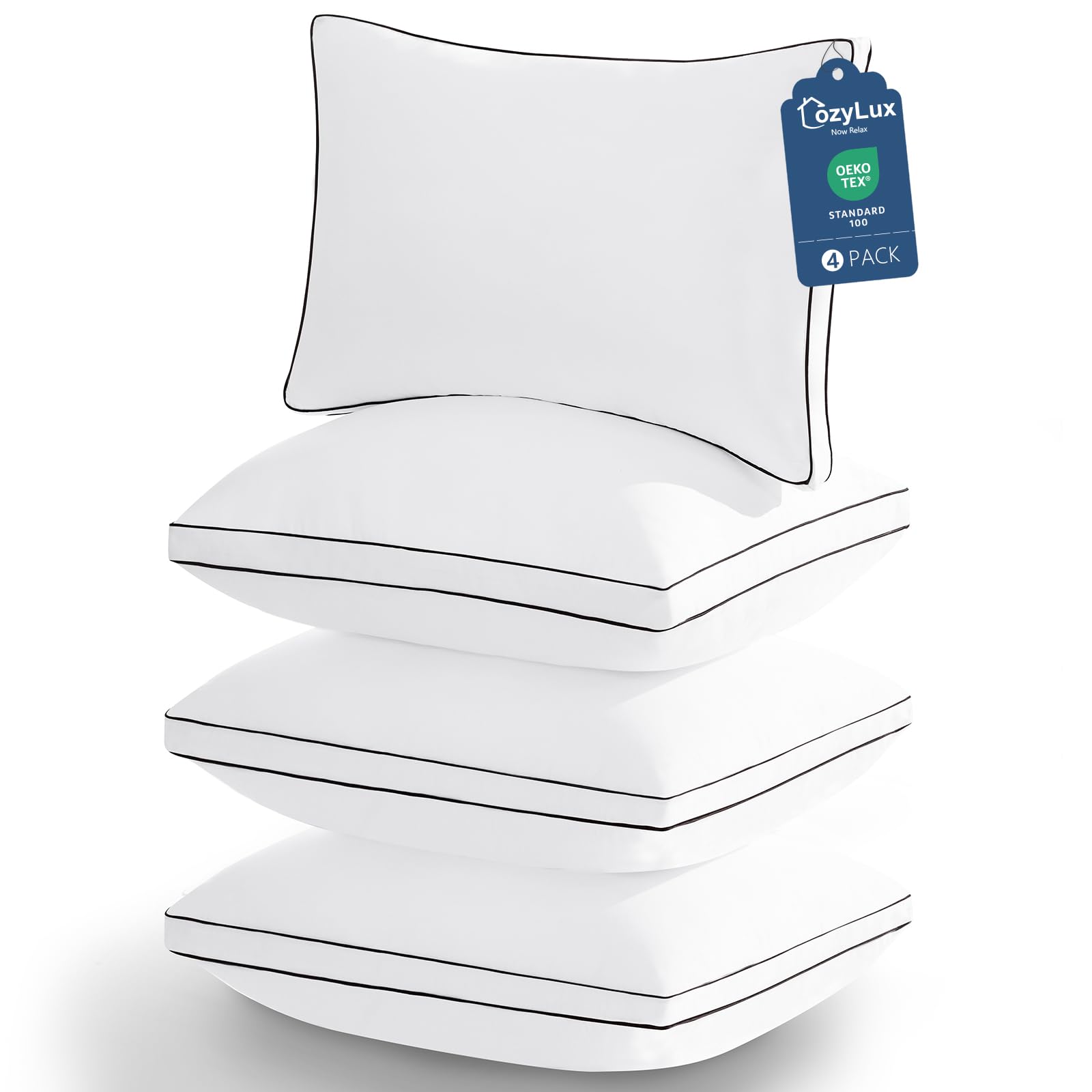 CozyLux Pillows King Size Set of 4, Soft and Supportive 3D Down Alternative Bed Pillow for Sleeping 4 Pack White, Luxury Hotel Quality Gusseted Bedding Pillows for Back, Stomach or Side Sleepers 18x34 Image