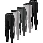 Mexholin 5 Pack Boys' Compression Pants Youth Athletic Tights Quick Dry Base Layer Leggings for Sports Basketball Football