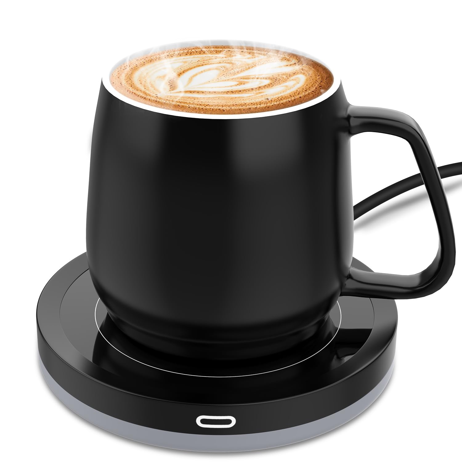 Smart Beverage Warmer Set:Beverage Warmer Auto On/Off Gravity-Induction For Office Home Desk,Candle Wax Warmer Heating Plate(131℉/55℃),14oz（Black Set）