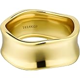 LUCA SMITH Gold Filled Ring for Women and Men, 14K Gold Band Wavy Chunky Ring, Unisex Stackable Rings for Pointer Finger, Irregular Wave Bands Fashion Jewelry