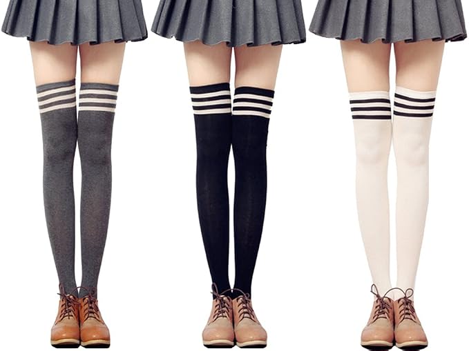 Calcetines Hasta la Rodilla con tres rayas para Cosplay sexy Medias Mujer