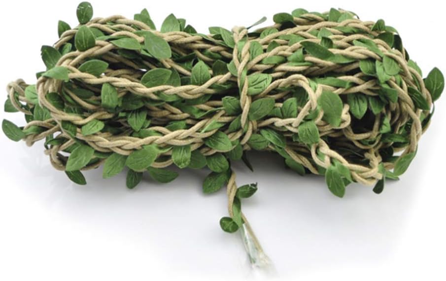 IHOMYIPET Artificial Vines, 20m Artificial Ivy Leaf Ribbon Fake Olive Green Vines for Home Decoration,Woven Garlands,Wedding Decoration