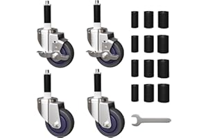 MSWY 3 inch Expanding Stem Caster Set of 4, Prep Table Casters Fit 7/8" to 1-3/4" ID Tube Pipe Legs for Stainless Steel Table, Equipment Stand, Carts, Wire Shelving Racks (2 with Brakes