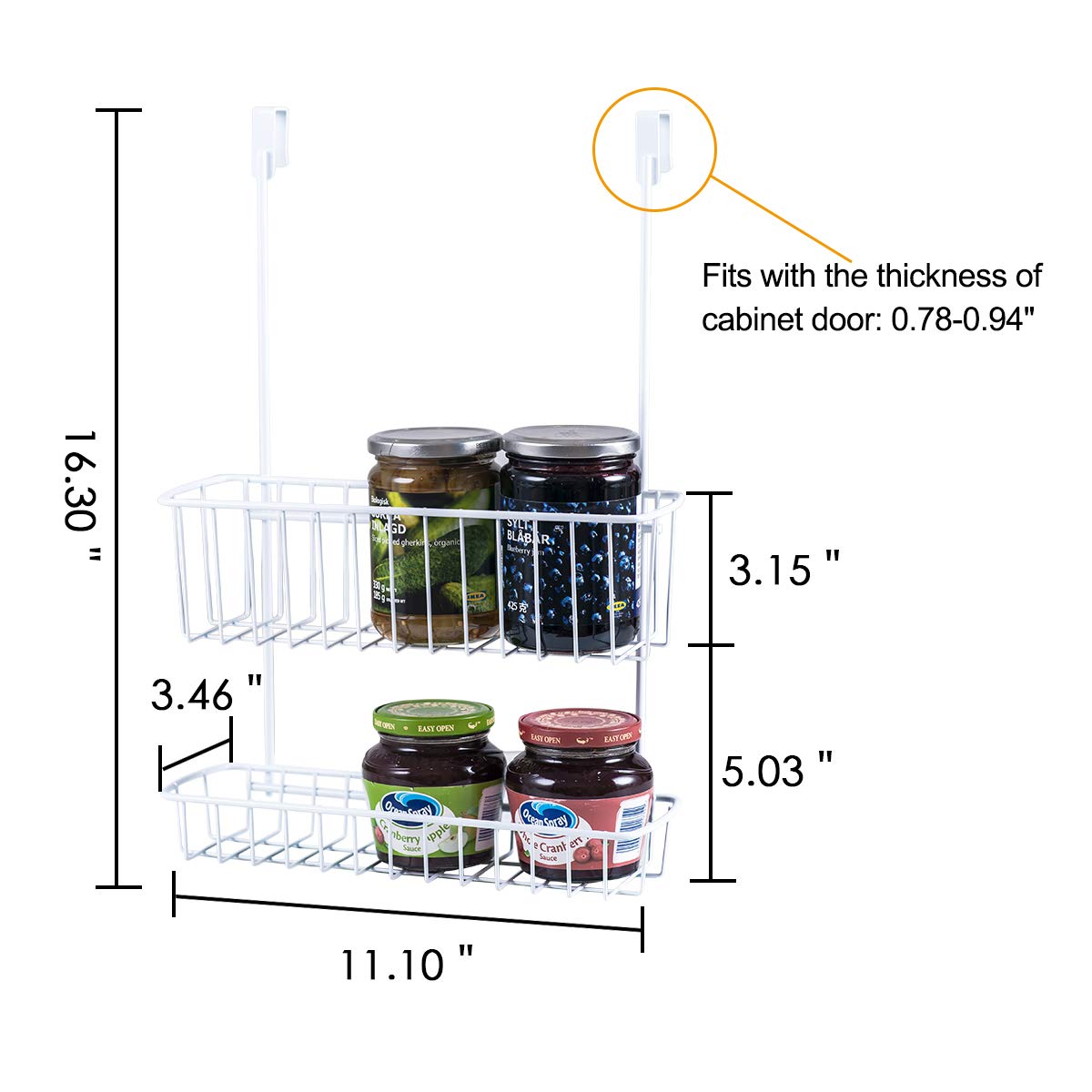 6-Piece Cabinet Storage Set: Expandable Stackable Kitchen and Counter Shelf Organizer/Metal Wire Pot and Pan Lid Rack/Over The Cabinet Storage Organizer Basket/Spice Rack Step Shelf Organizer, White