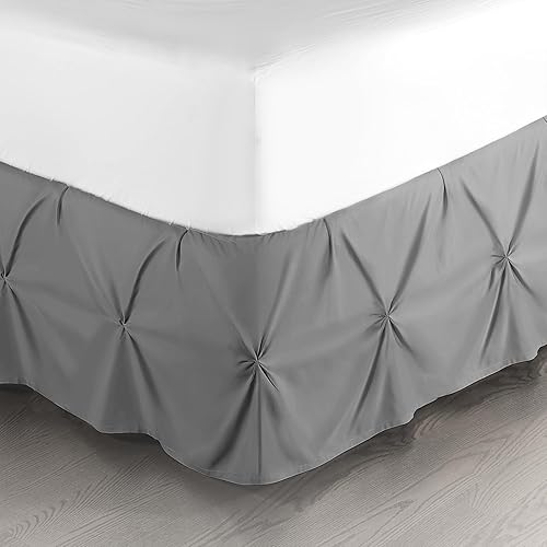 Nestl Dark Grey Bed Skirt Queen Size, Pinch Pleat Queen Bed Skirt