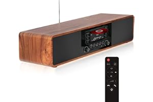 KEiiD CD Player for Home with Bluetooth Stereo System Wooden Desktop Speakers FM Radio USB SD AUX Remote Control, 28 Inch Long 20 Pounds Weight