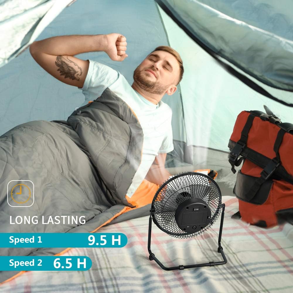 OPOLAR Battery Operated Rechargeable Desk Fan for Home Camping Hurricane, 9 Inch Battery Powered USB Fan with Metal Frame, Quiet Portable Fan with 5200 mAh Capacity & Strong Airflow: Home & Kitchen