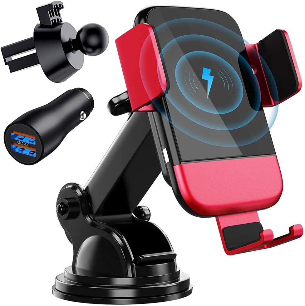 Wireless Car Charger, CTYBB Qi Auto-Clamping Air Vent Dashboard Car Phone Holder & QC3.0 Car Charger, 10W Compatible for Galaxy S10/S10+/S9,Charging for iPhone 11/11 Pro/11 Pro Max/XSMax/XS/XR/X/8P/8.