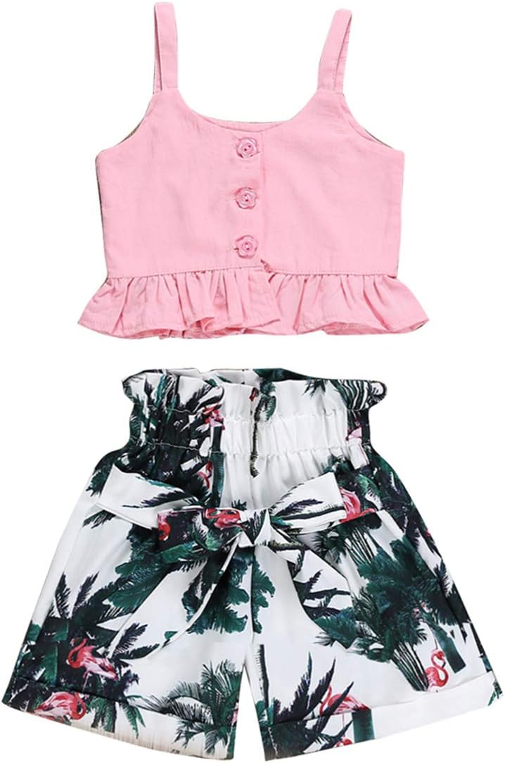 Toddler Baby Girls Outfits Clothes Set Halter Crop Tops + Flamingo Short Pants