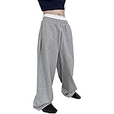 SHENHE Men's Baggy Pants Wide Leg Drawstring Waist Loose Sweatpants with Pockets