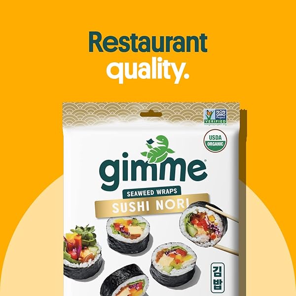 GIMME SEAWEED SUSHI NORI PREMIUM ORGANIC ROASTED SEAWEED SHEETS, KETO, VEGAN, GLUTEN-FREE, RESTAURANT-STYLE SUSHI NORI SHEETS 0.81 OUNCE (PACK OF 1)