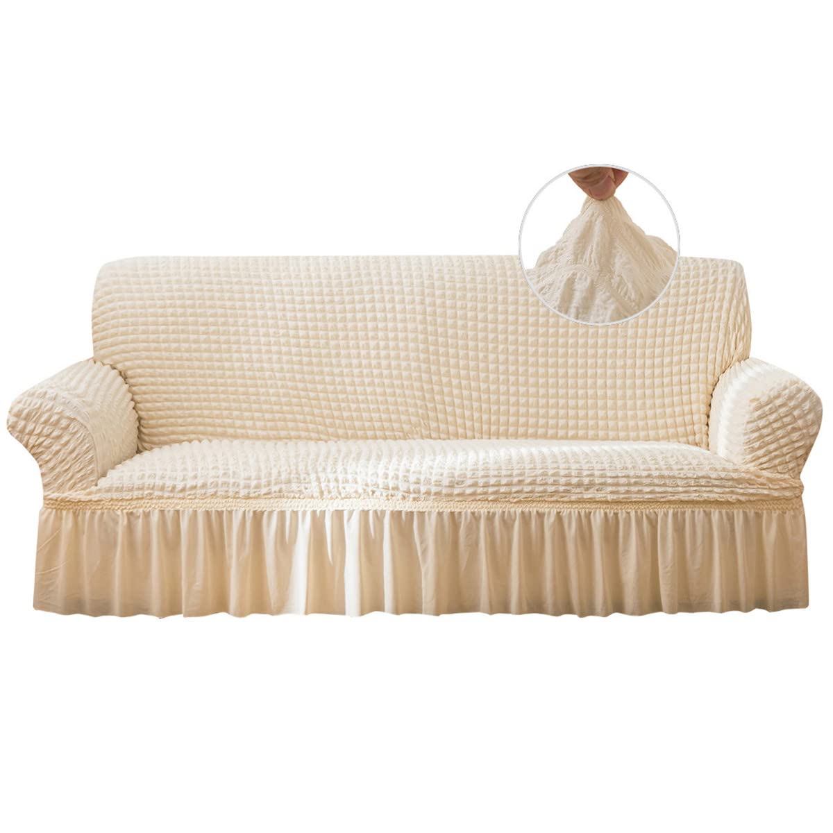 Photo 1 of Qubjus Stretch Sofa Slipcover Sofa Covers Washable Couch Sofa Bed Cover Easy Fit Furniture Protector with Elastic Bottom and Skirt (Off-White, Medium)
