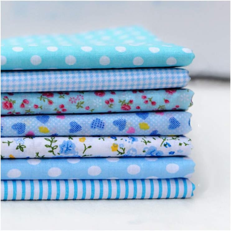 7pcs/Set 25x25cm Mixed Cotton Fabric DIY Printed Cloth Sewing Quilting Fabrics for Patchwork Needlework Handmade Accessories (Blue)