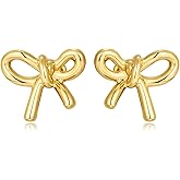 Gold Bow Earrings for Women 18K Gold Plated Bow Earrings Gold Ribbon Earring Jewelry Gift for Women