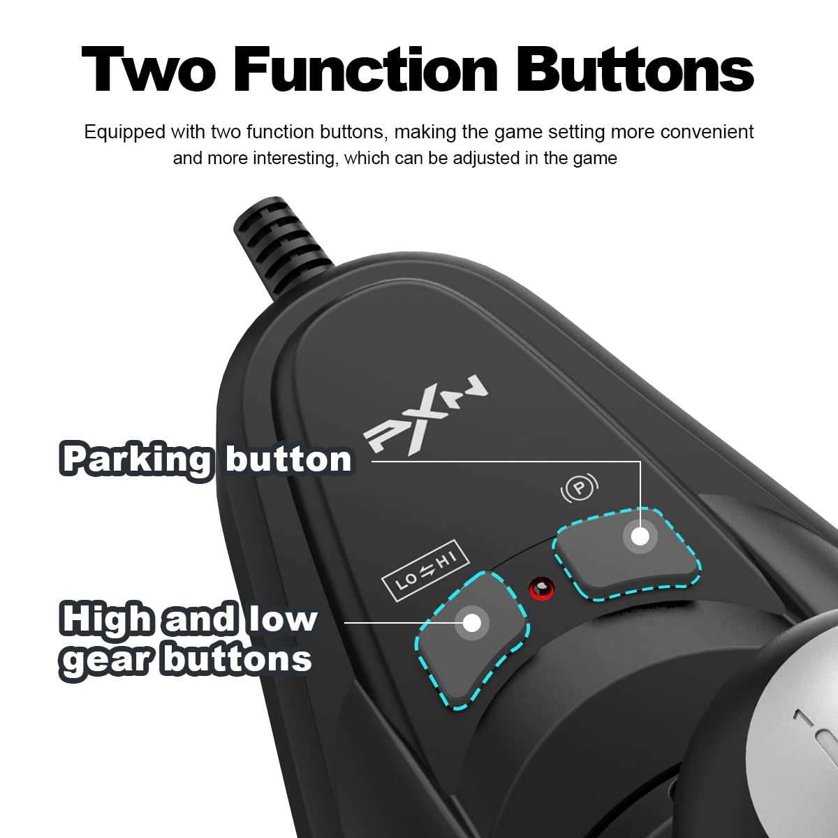PXN A7 Gear Shifter, 6+1 Shift Lever with Handbrake & High/Low Gear Buttons, USB Compatible for PC, PS4, Xbox
