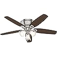 Hunter Fan Company, 53328, 52 inch Builder Brushed Nickel Low Profile Ceiling Fan with LED Light Kit and Pull Chain