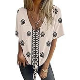 Women's Summer Tops Trendy V Neck Tie Front T-Shirt Casual Short Sleeve Loose Fit Top Blouses