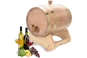 Qiilu 1 Gallon Oak Aging Drum for Beer Whiskey Rum Port - 5L Vintage Wood Oak Timber Wine Drum with Stand - Charred Mini Whis
