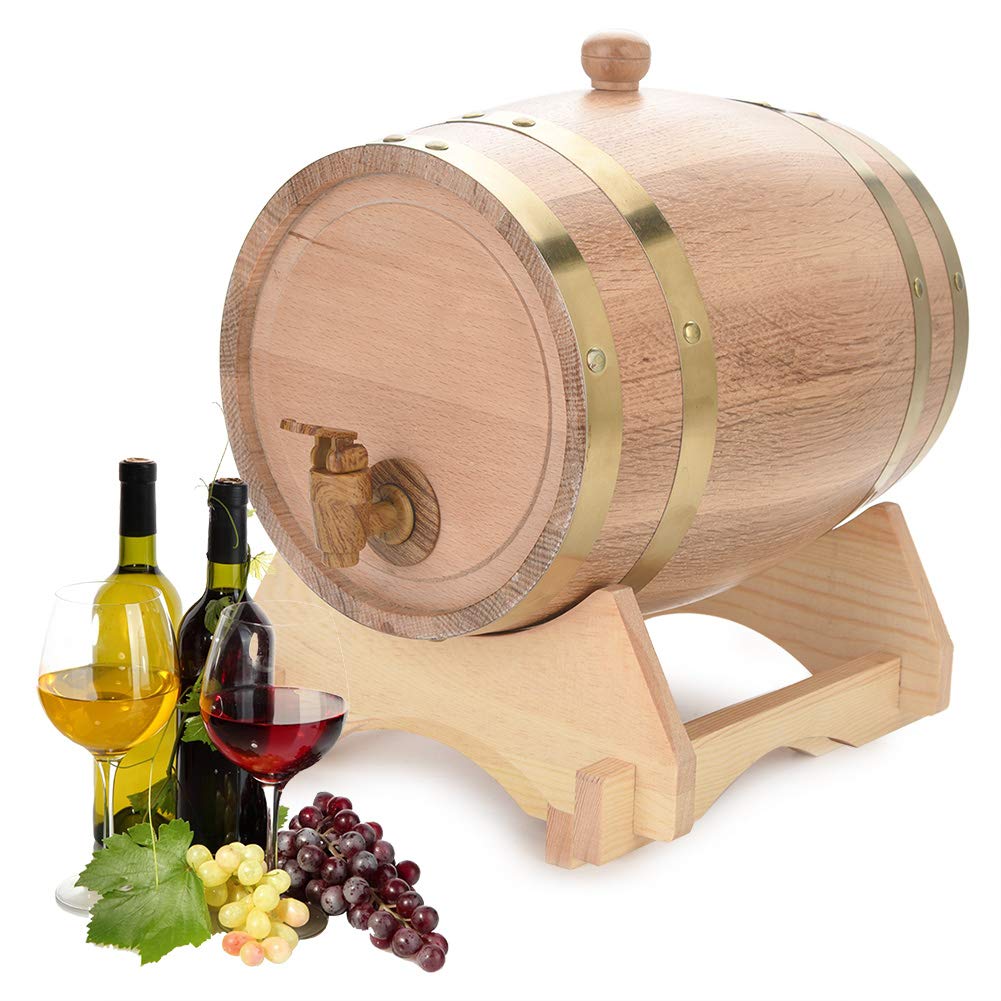 5L Oak Beer Barrel, Vintage Household Wine Keg Wooden Dispenser Beer Brewing Equipment, for Beer, Wine, Whiskey, Tequila, Rum, Hot Sauce