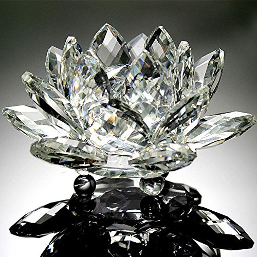 Gold Happy 80mm Quartz Crystal Lotus Flower Crafts Glass Paperweight Fengshui Ornaments Figurines Home Wedding Party Decor Gifts Souvenir