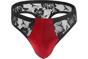 Selece Men’s Lace Sheer Thong Underwear – Sexy Christmas Velvet Patchwork See-Through T-Back Briefs