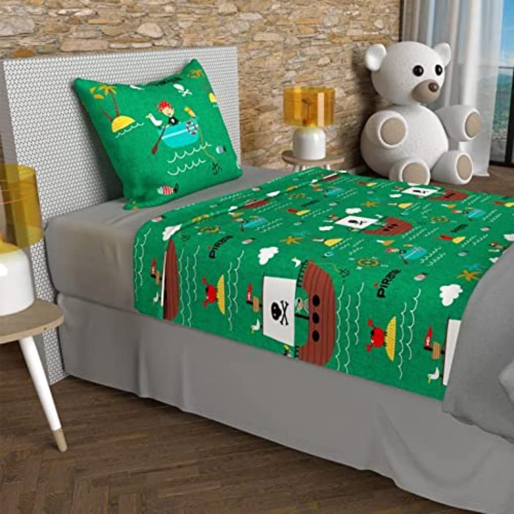 Soleil d'ocre, Bedding Set 180 x 290 cm Pirates Green 100% Cotton 57 Threads/cm²