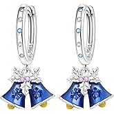 Cycuff 925 Sterling Silver Hoop Earrings Colorful Cubic Zirconia Jewelry Drop Earrings for Women Set Earring Gifts for Her (Blue Bell Earrings)