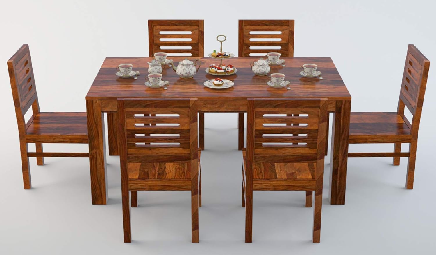 Santosha Decor Sheesham Wood 6 Seater Dining Table with Chairs for Dining Room Living Room and Home (Teak Finish)