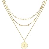 KSF Gold Layered Necklaces for Women Trendy - 14K Gold Plated Layered Choker Initial Letter Coin Pendants Necklace Stack Paperclip Chain Gold Jewelry Gifts Set Non Tarnish