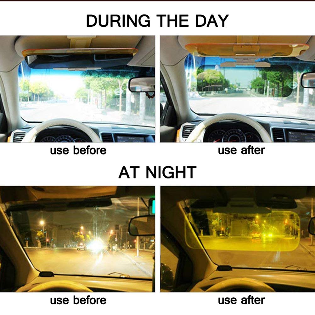 Yanztech Upgrade Car Sun Visor, Auto Windshield Anti-Glare Tac Visor, 2 in 1 Anti-Dazzle Day and Night Sun Visor Extender Mirror Vision, HD Sun Visor Protector for Car Windshield