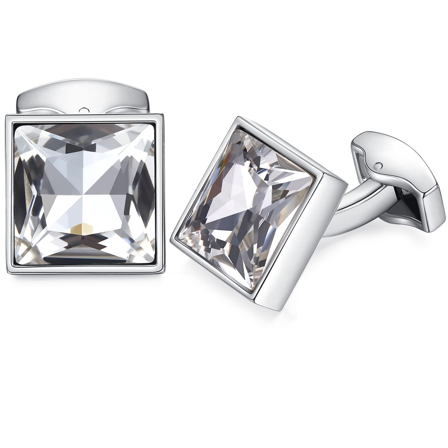 HONEY BEAR Cufflinks with Square Crystal for Mens Shirt Wedding Business Gift White