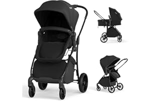 BABY JOY 2 in 1 Baby Stroller, High Landscape Convertible Bassinet Stroller with Reversible Seat, Adjustable Backrest & Canopy, Foldable Pushchair Pram Stroller for Newborn Toddler 0-36 Months (Black)