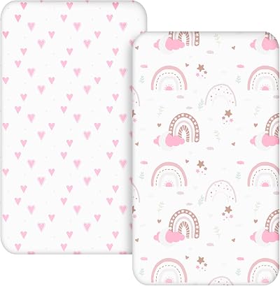 Soarwg Kids Moses Basket Sheet and Pram Fitted Cover Pink Heart Oval