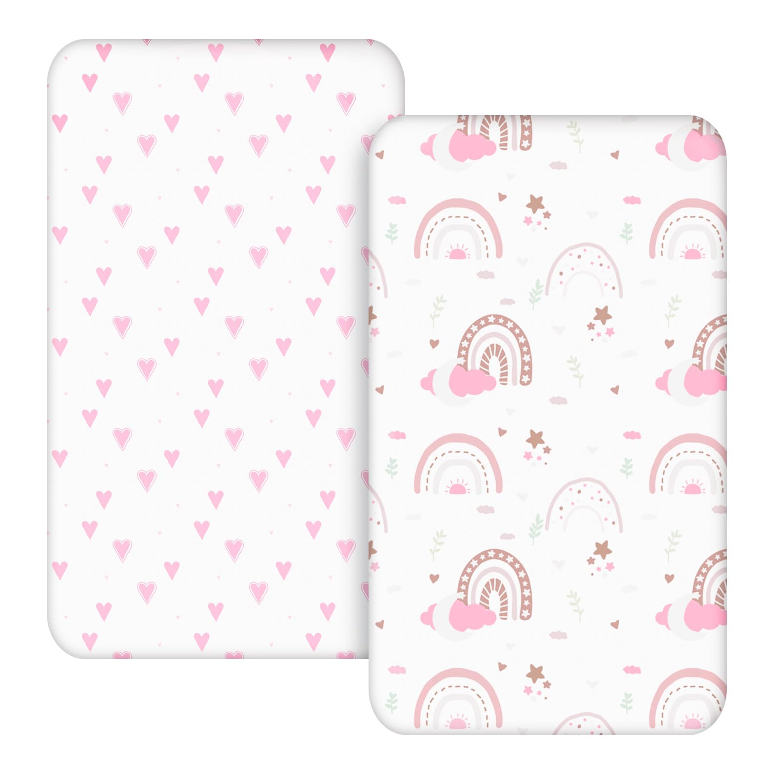 Moses Basket Sheet and Pram Fitted Cover - Cozy Lightweight Oeko-tex100 Baby Bassinet for Boy and Girl - Oval, Hourglass & Rectangle Bassinet Pink Heart — image 1