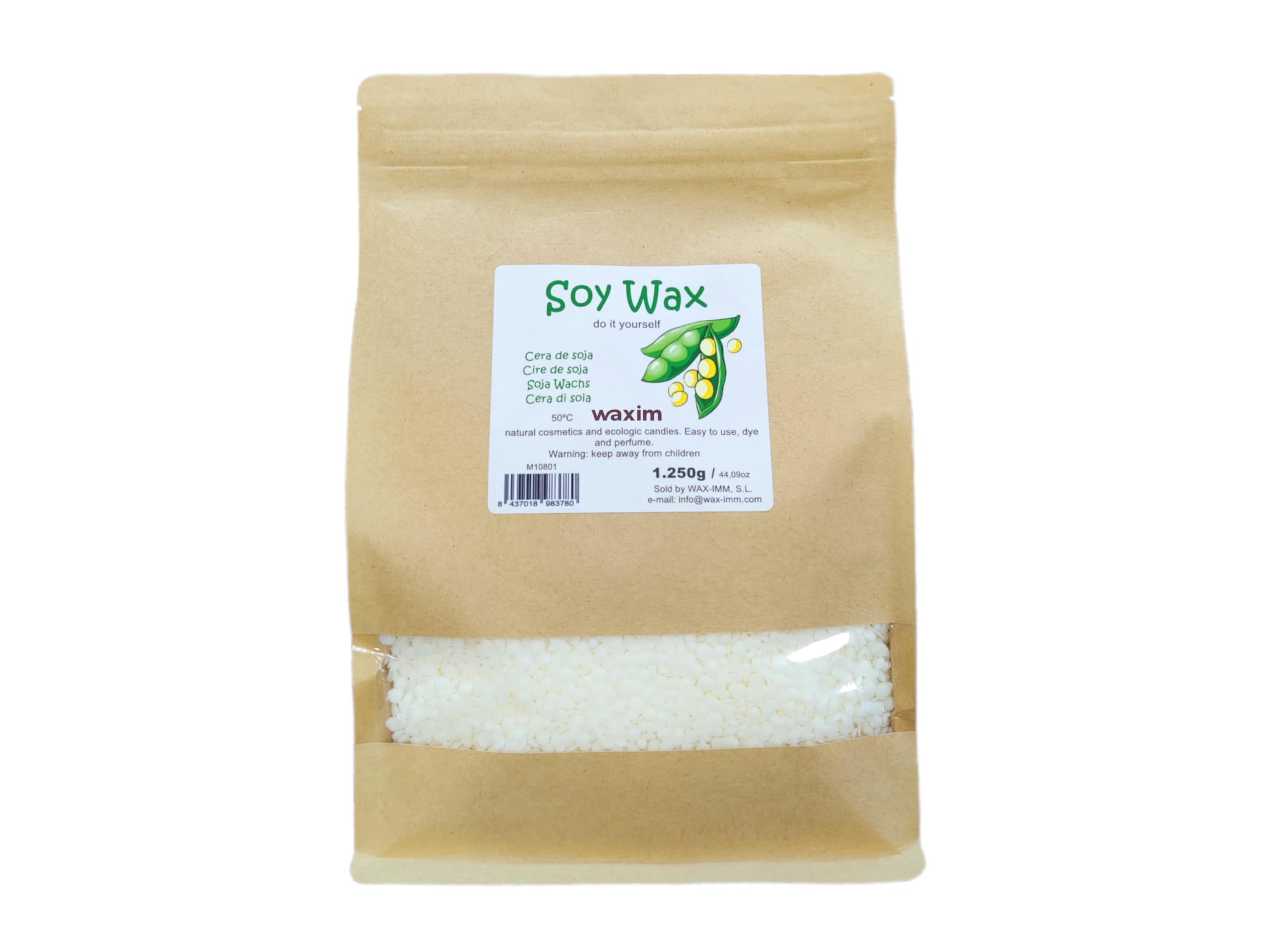 WAXIM Soy Wax for Candles in Pearls | Natural Soy Wax, Wax for Making Homemade and Scented Candles 1250g | Plant-Based in Containers | Even Melting, Clean Burning, and Professional DIY Use