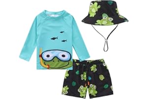 Tunoluker Toddlers Baby Boys' 3-Piece Rashguard Sets Swimsuits Bathing Suit with Hat Surfing Swimwear Sunsuit UPF 50+