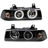 TRQ 2 Piece Headlight Assembly Set LED Halo Rings
