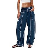 UNIANKIYA Womens Barrel Sweatpants Baggy Pants Wide Leg Palazzo Pants Lounge Trousers with Pockets Casual Spring Clothes